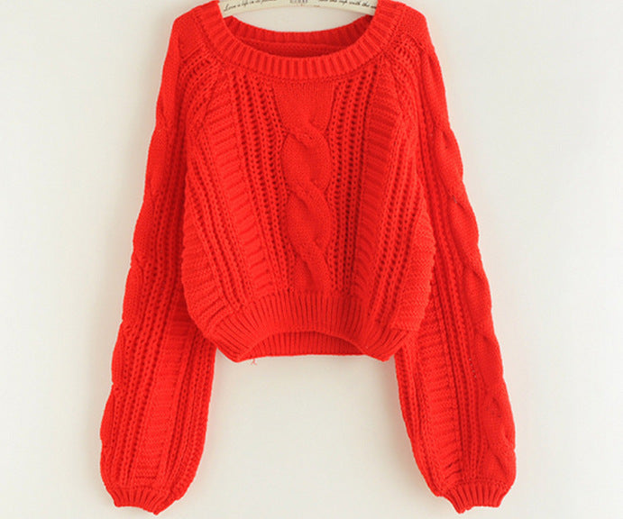Ladies chunky knit sweater with prominent cable knit detail and wide sleeves Lune London