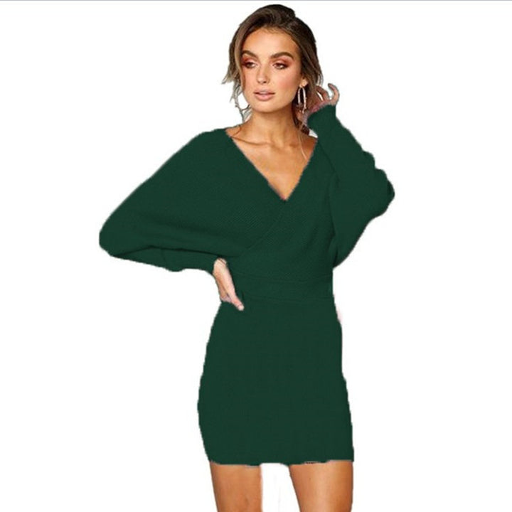 Knit dress for women with deep V-neck and oversized sleeves Lune London