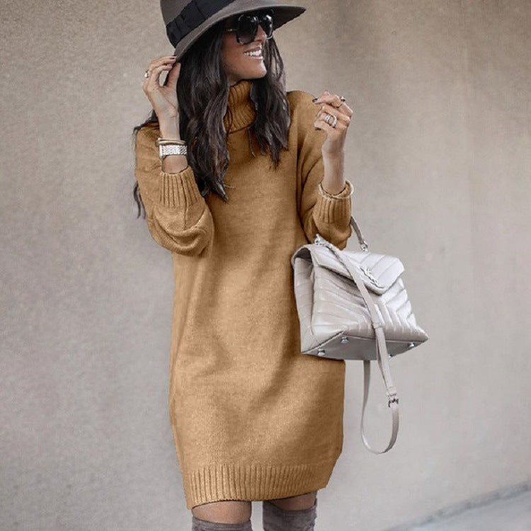 Chunky knit sweater dress for women with high collar and soft material Lune London