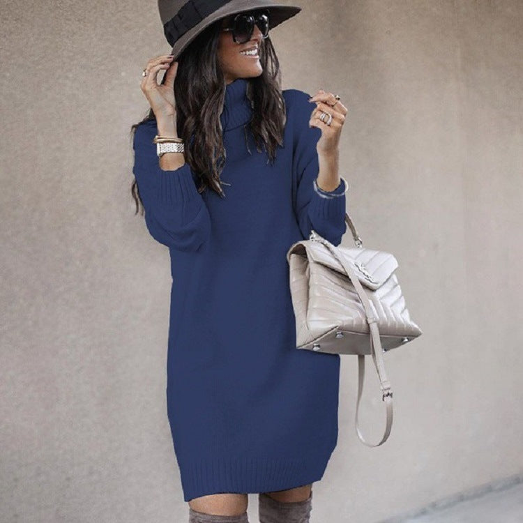 Chunky knit sweater dress for women with high collar and soft material Lune London