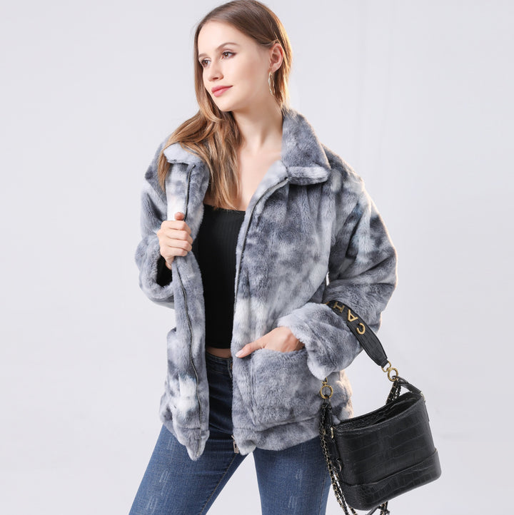Short plush jacket for women with faux fur Lune London