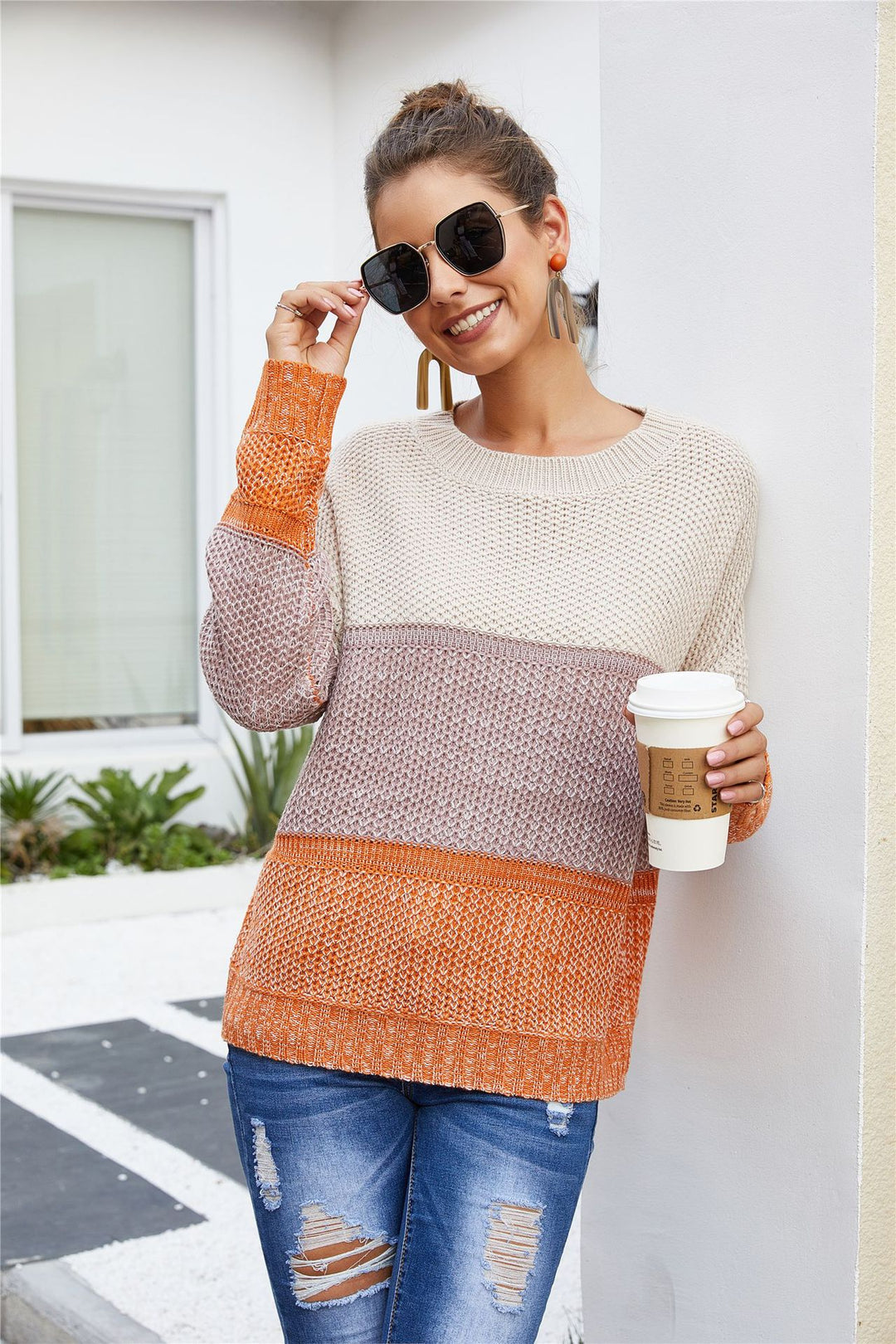 Pull en tricot chunky pour femmes avec un design à blocs tendance et une coupe décontractée Chic & Stil