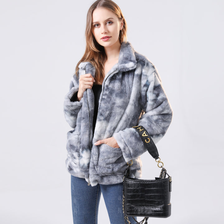 Short plush jacket for women with faux fur Lune London