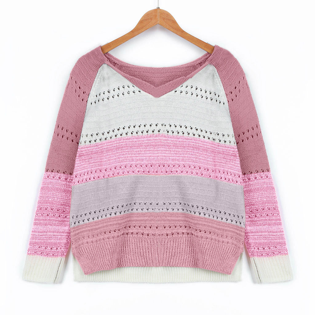 Knitted sweater for ladies with V-neck and delicate openwork patterns Lune London