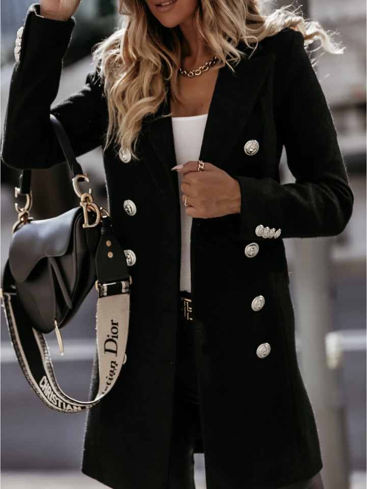 Ladies elegant and warm wool coat with double-breasted buttons Lune London