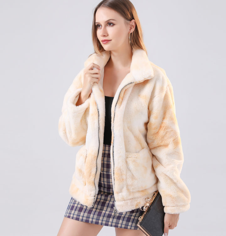 Short plush jacket for women with faux fur Lune London