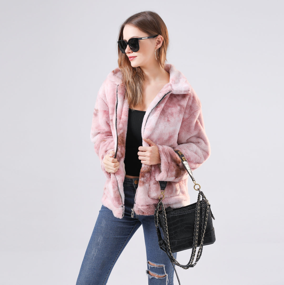 Short plush jacket for women with faux fur Lune London