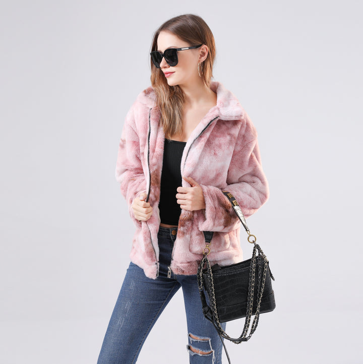 Short plush jacket for women with faux fur Lune London