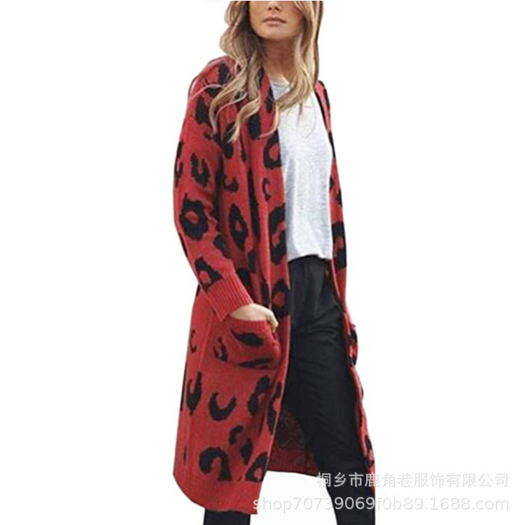 Ladies Grobtricot Cardigan with leopard pattern and big pockets Lune London