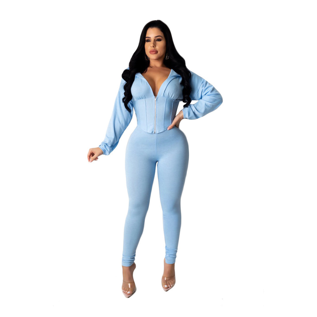 Ladies fitted romper with hood and tailored cut Lune London