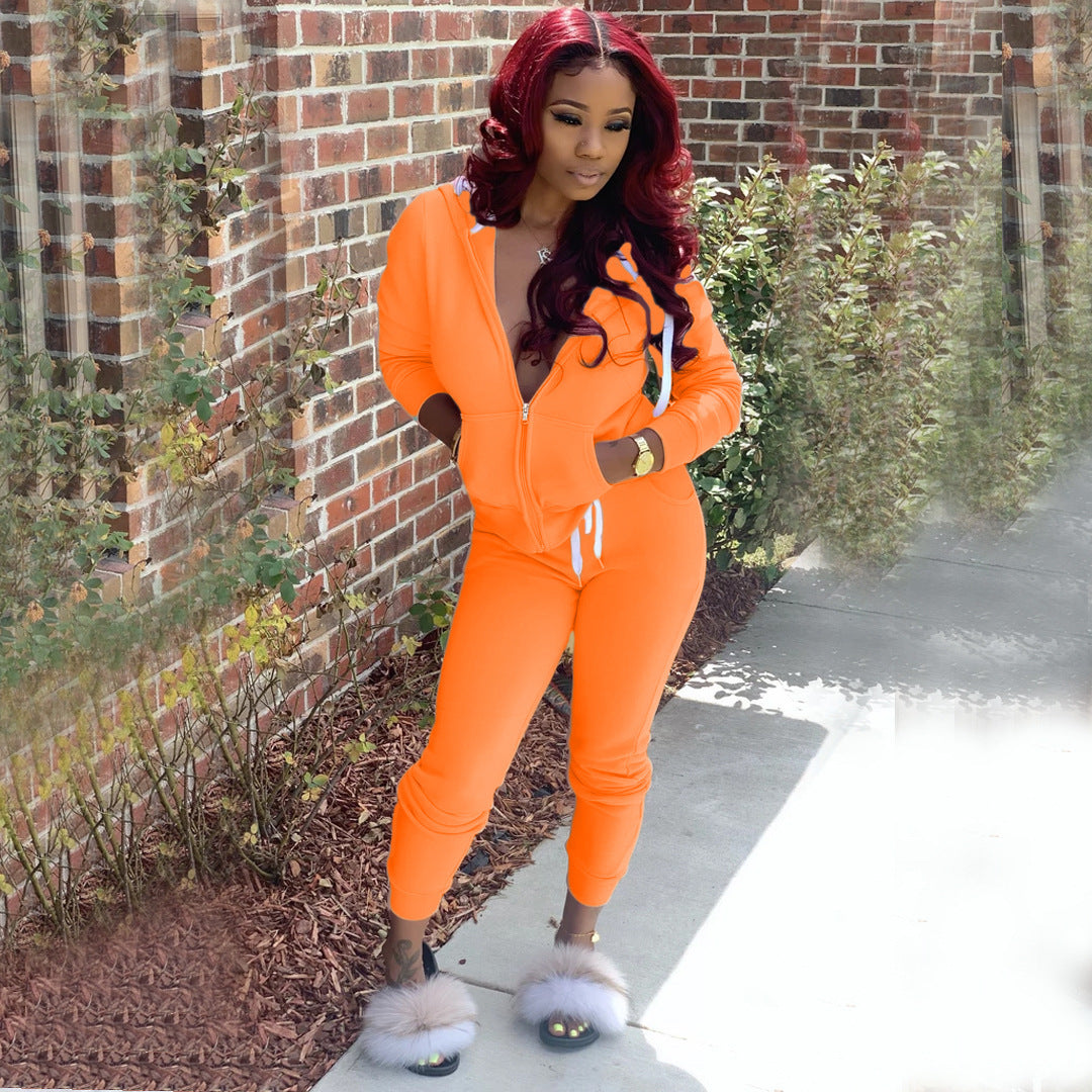 Women Sporty Jumpsuit with Hood and Side Pockets Lune London