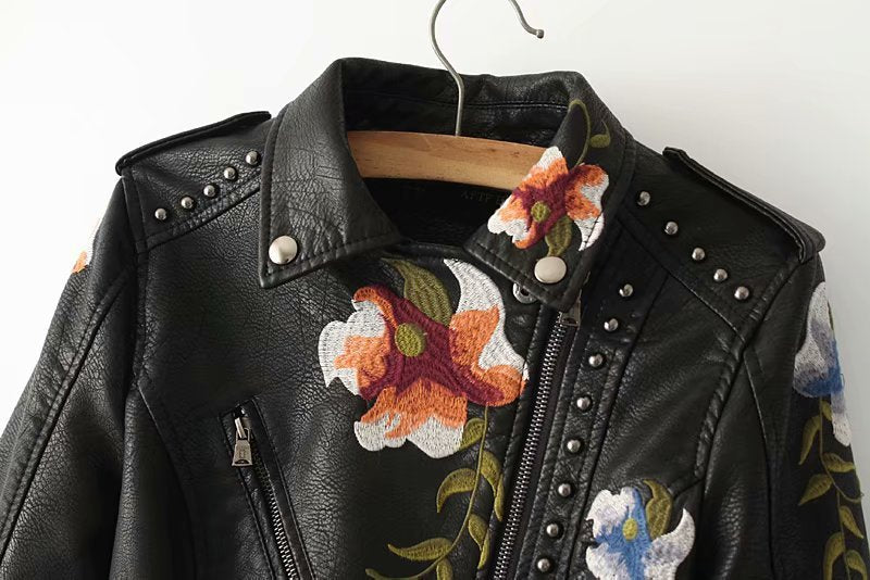 Lune London | Embroidered Decorated Faux Leather Jacket