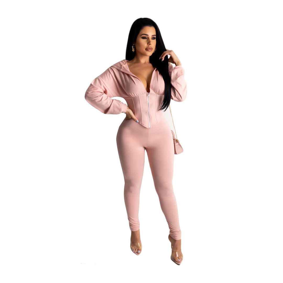 Ladies fitted romper with hood and tailored cut Lune London