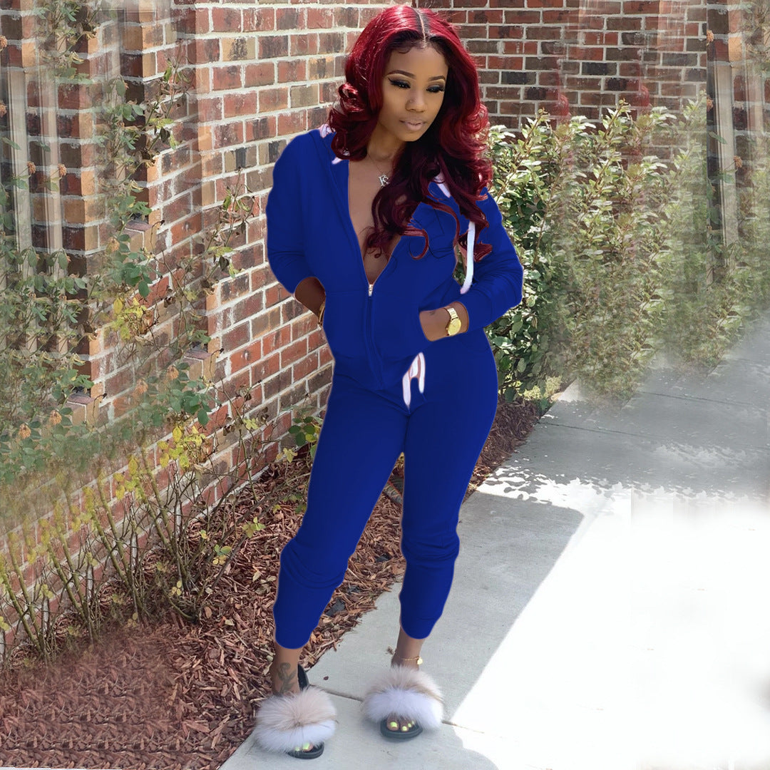 Women Sporty Jumpsuit with Hood and Side Pockets Lune London