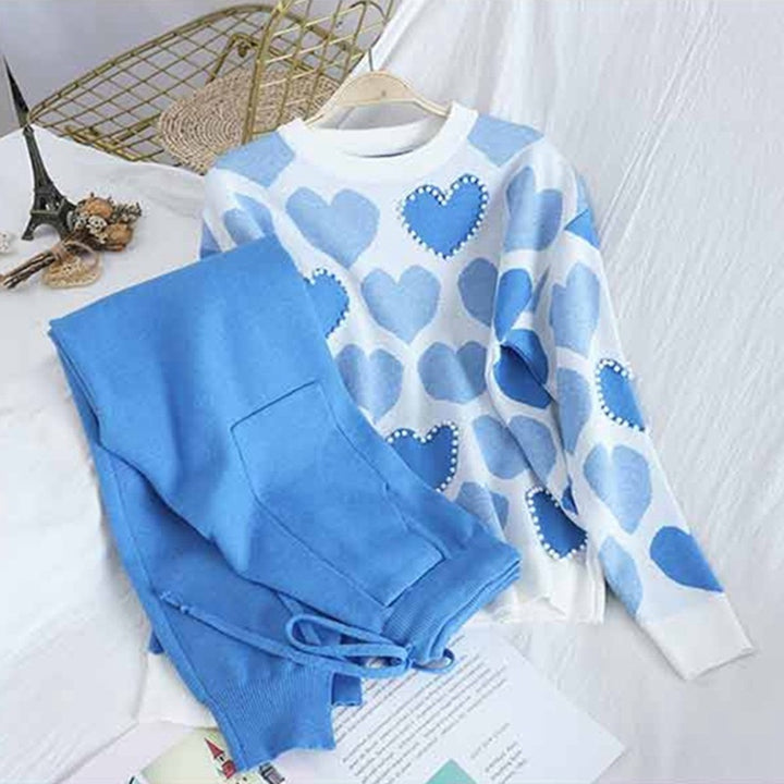 Cozy knit lounge set for women with heart pattern Lune London