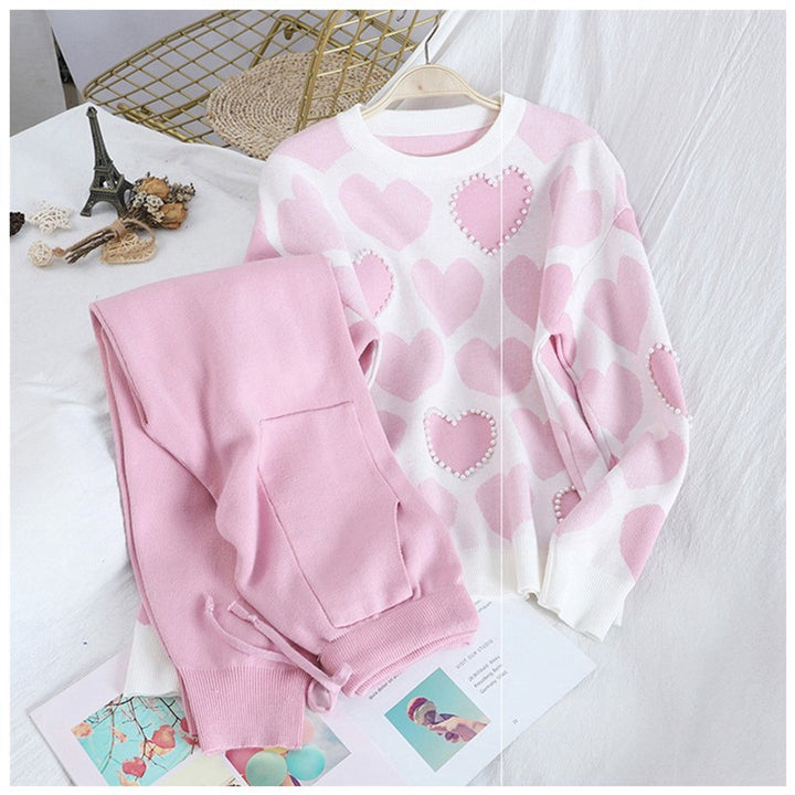 Cozy knit lounge set for women with heart pattern Lune London