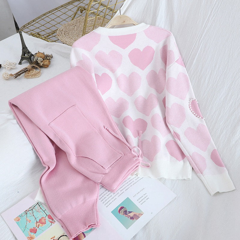 Cozy knit lounge set for women with heart pattern Lune London