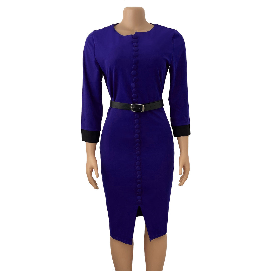 Elegant pencil dress for women with button details and fitted belt Lune London