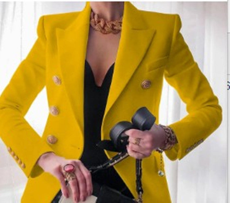 Women's Elegant Double-Breasted Blazer with Golden Buttons Lune London