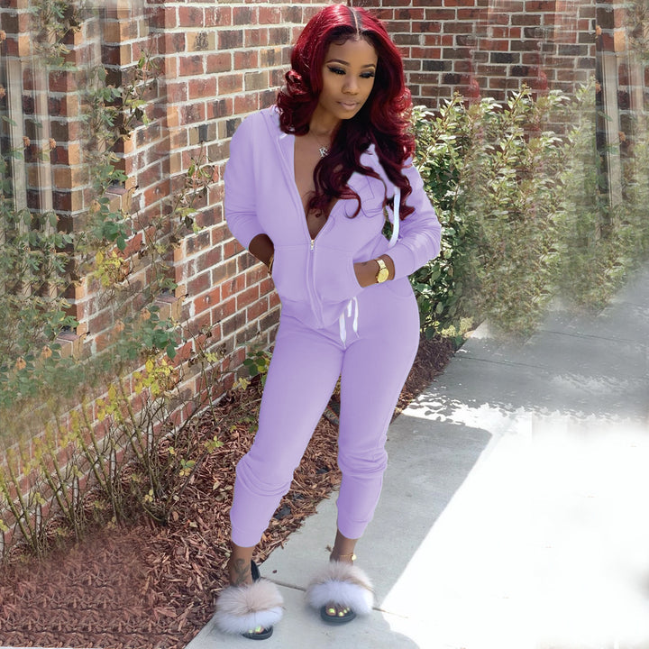 Women Sporty Jumpsuit with Hood and Side Pockets Lune London