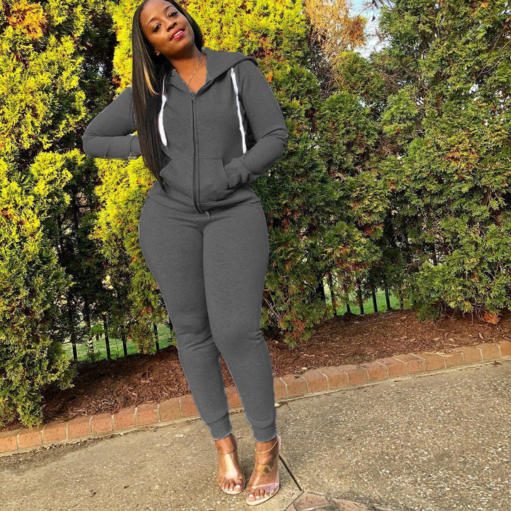 Women Sporty Jumpsuit with Hood and Side Pockets Lune London