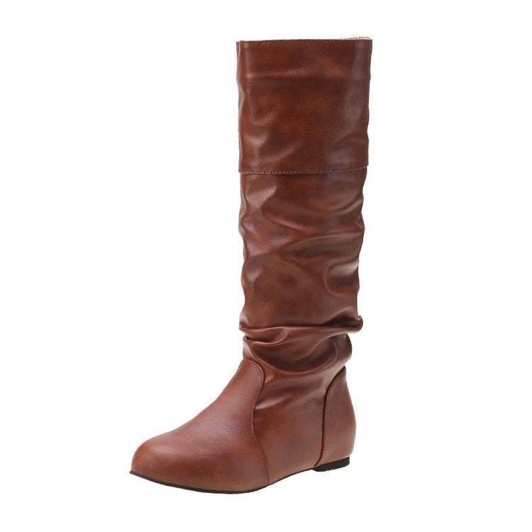 Women's Elegant Boots with Modern Pleat Design and Comfortable Block Heel Chic Und Stil