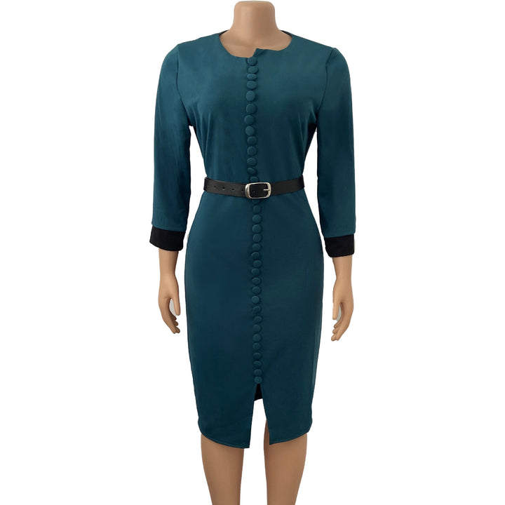 Elegant pencil dress for women with button details and fitted belt Lune London