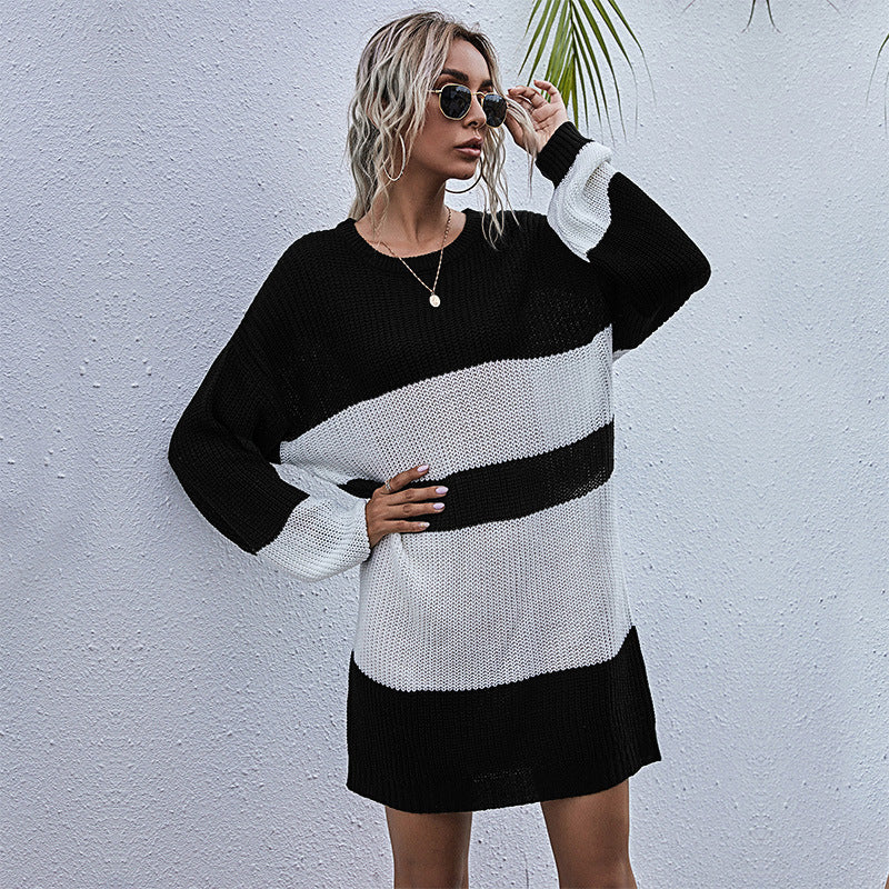 Robe pull oversize pour femme avec un motif à rayures en bloc tendance Chic & Stil