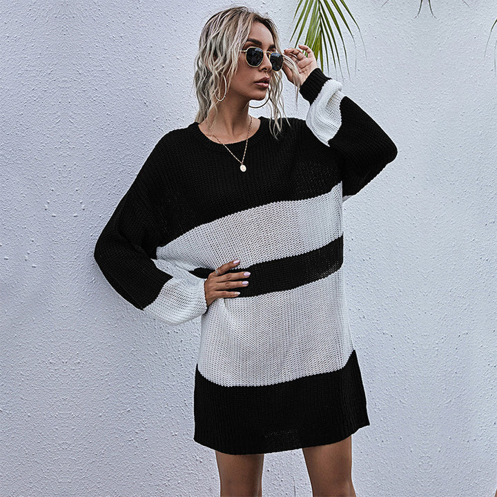 Robe pull oversize pour femme avec un motif à rayures en bloc tendance Chic & Stil
