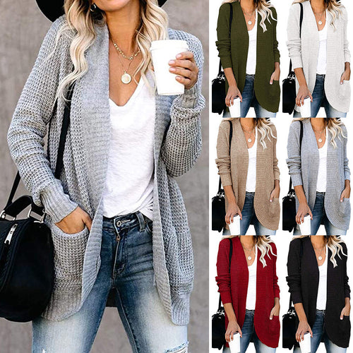 Lightweight knitted coat for women with pockets and open front Lune London