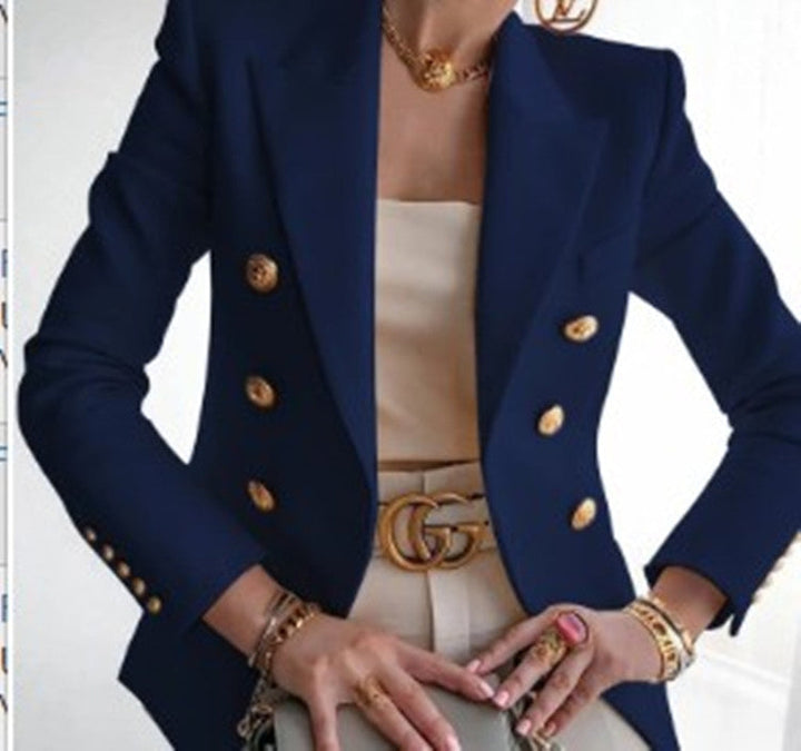 Women's Elegant Double-Breasted Blazer with Golden Buttons Lune London