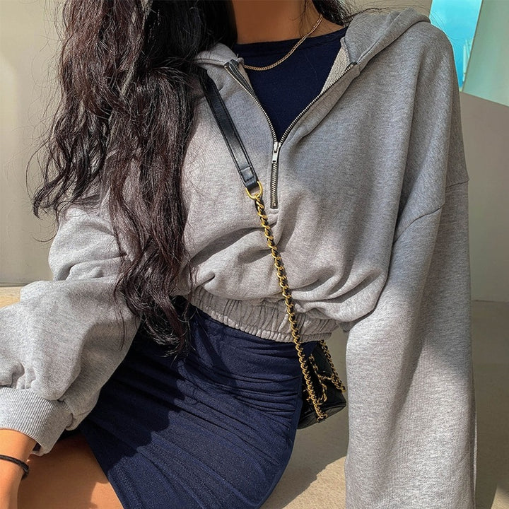 Sweat-shirt court pour femmes avec fermeture éclair Chic & Stil