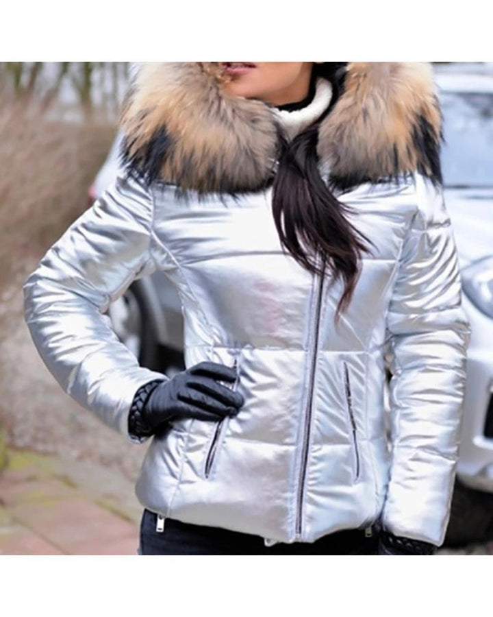 Ladies Fashion Quilted Jacket with Faux Fur Collar Lune London