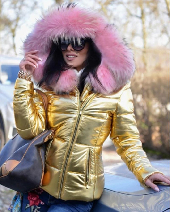 Lady quilted jacket with luxurious fur collar and practical pockets Lune London