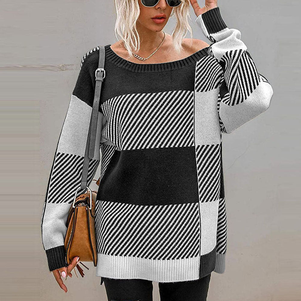 Casual oversized pullover for women with modern block stripes Lune London