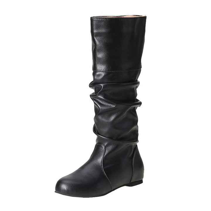 Women's Elegant Boots with Modern Pleat Design and Comfortable Block Heel Chic Und Stil