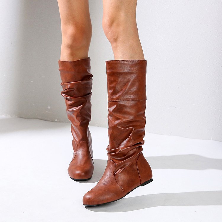 Women's Elegant Boots with Modern Pleat Design and Comfortable Block Heel Chic Und Stil