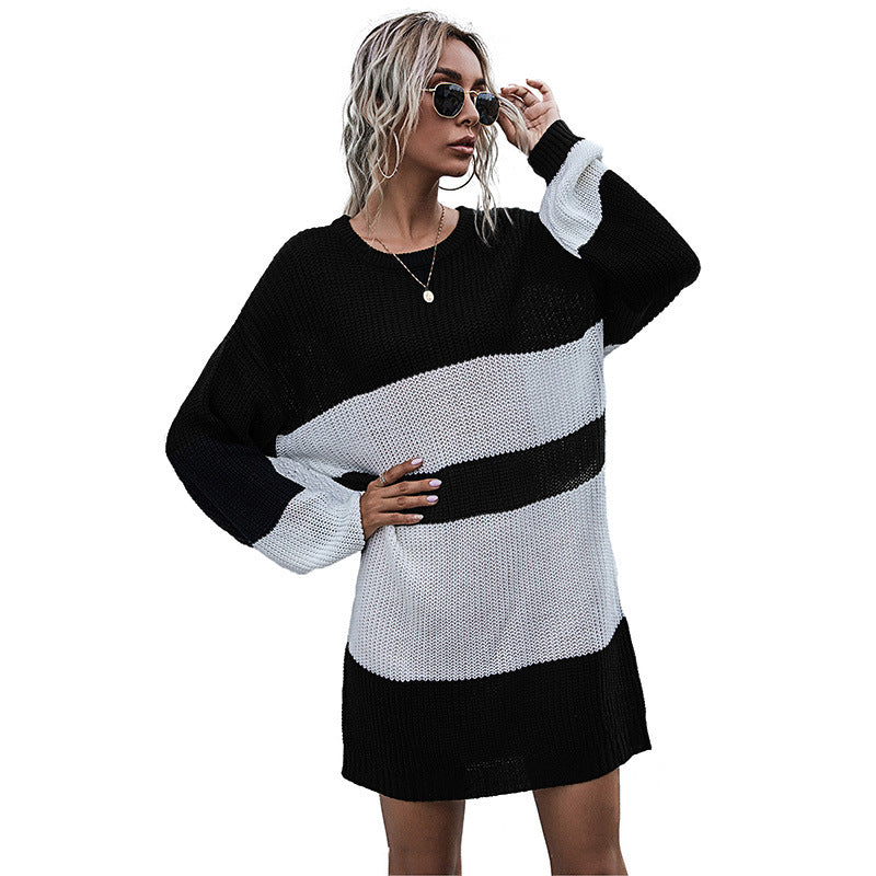 Robe pull oversize pour femme avec un motif à rayures en bloc tendance Chic & Stil