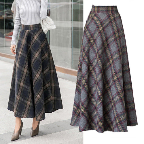 Ladies Elegant Checkered Skirt Made Of High-Quality Wool Blend with High Waist Chic Und Stil