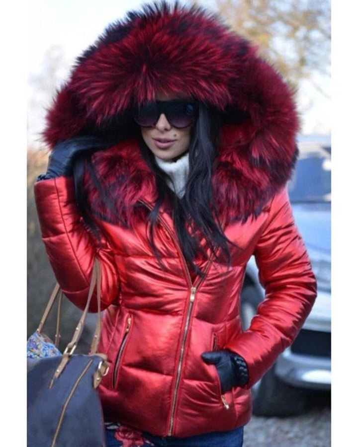 Ladies Fashion Quilted Jacket with Faux Fur Collar Lune London