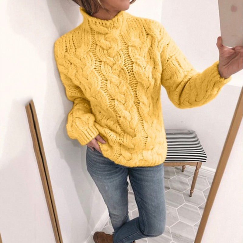 Pull en tricot pour femmes avec un motif de câble extravagant et un col haut Chic & Stil