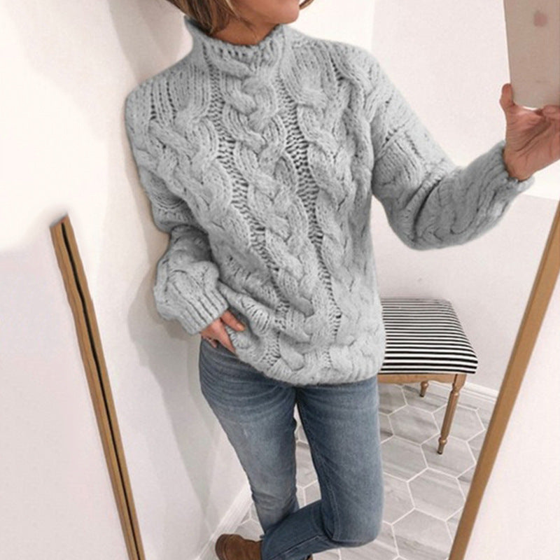 Pull en tricot pour femmes avec un motif de câble extravagant et un col haut Chic & Stil