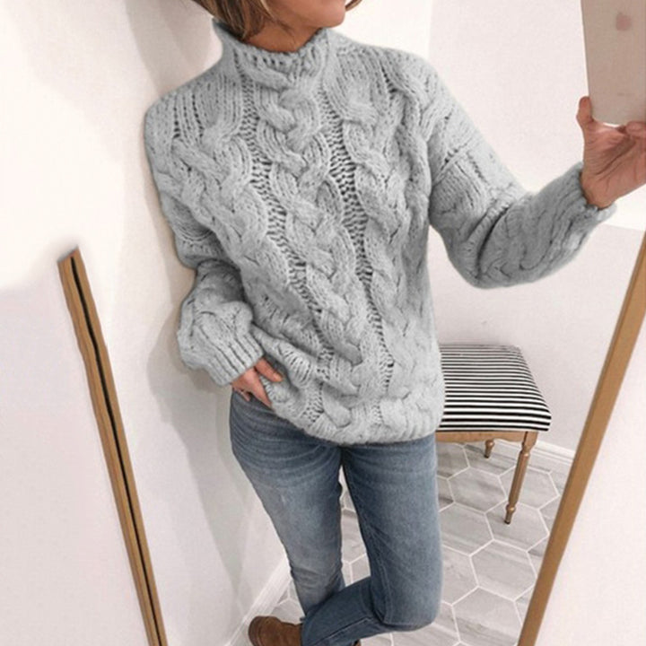 Pull en tricot pour femmes avec un motif de câble extravagant et un col haut Chic & Stil