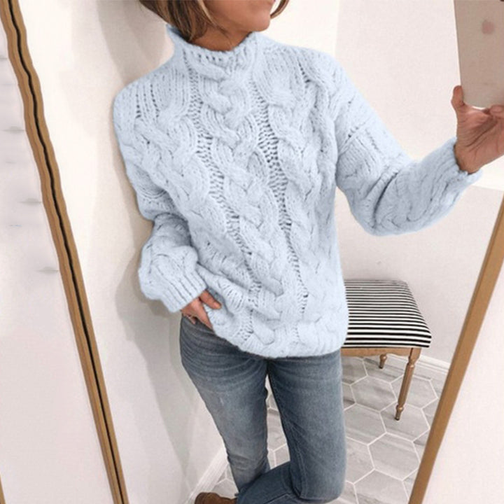 Pull en tricot pour femmes avec un motif de câble extravagant et un col haut Chic & Stil