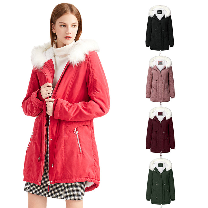 Fashion winter parka for women with removable faux fur collar and adjustable waist drawstring Lune London