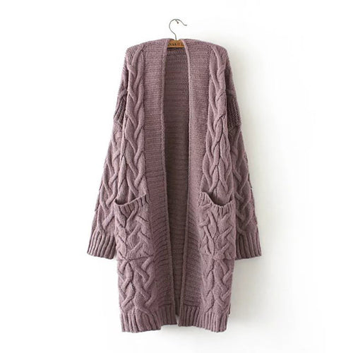 Women chunky knit cardigan with deep pockets and braided pattern Lune London