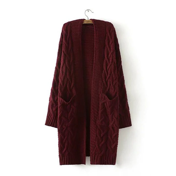 Women chunky knit cardigan with deep pockets and braided pattern Lune London