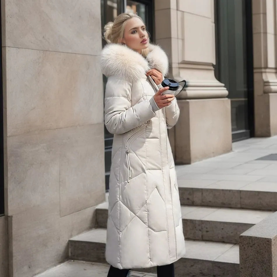 Long winter coat with fur hood