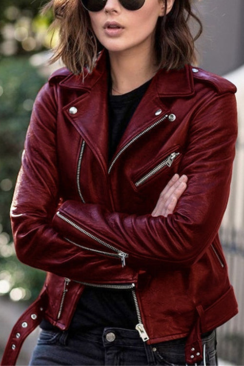 Lune London | Vintage Reversed Zip-Up Faux Leather Moto Jacket