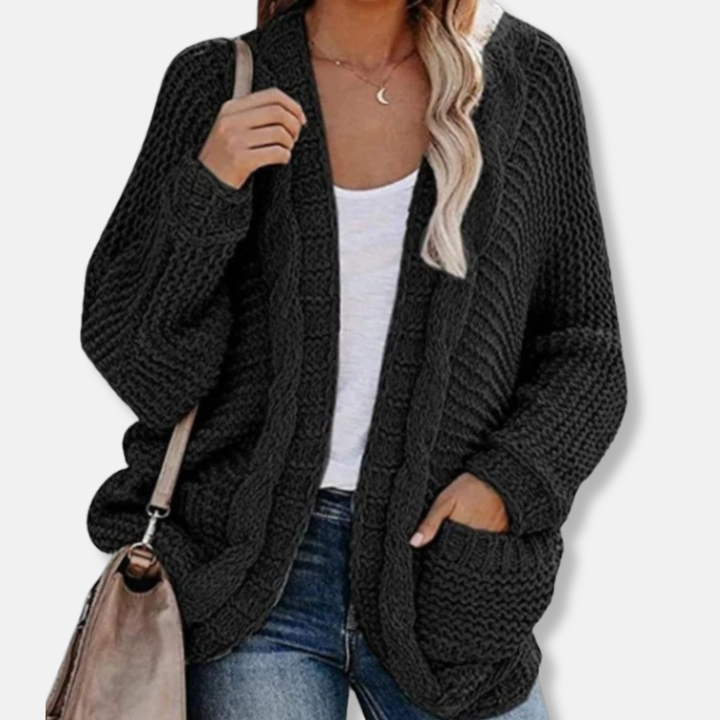Lune London | Wool Oversized Cardigan - Ribbed Open Front Pocket Cardigan